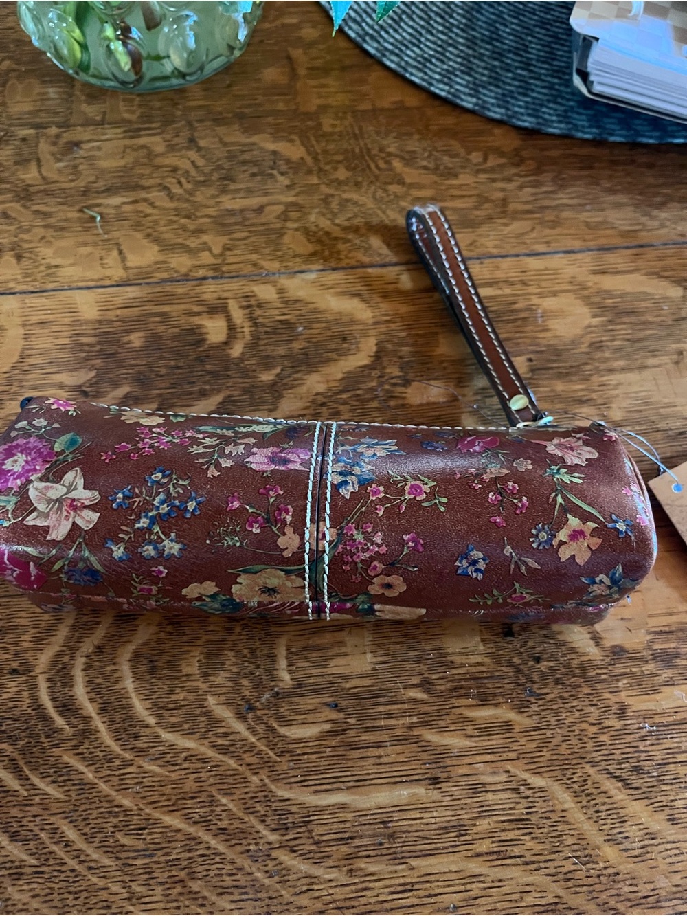 Patricia Nash Prairie Rose Tan Leather Isla Oblong Wristlet